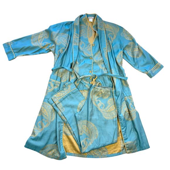 BedHead y2k Vintage Asian Kimono Inspired Robe + Two Piece Pajama Set - Picture 8 of 12